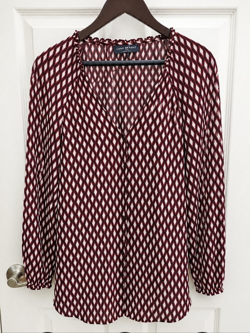 Lane Bryant Black Red Geometric Print Vneck Tunic Top Sz 22/24
